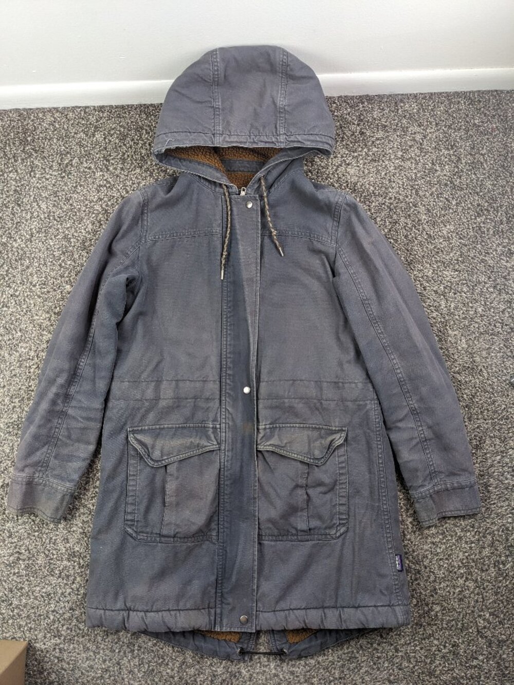 Patagonia Womens Blue Prairie Dawn Hooded Parka Sherpa Lined 28290 Size XS